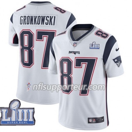 Maillot Homme New England Patriots Rob Gronkowski 87 Nike Blanc 2019 Super Bowl LIII